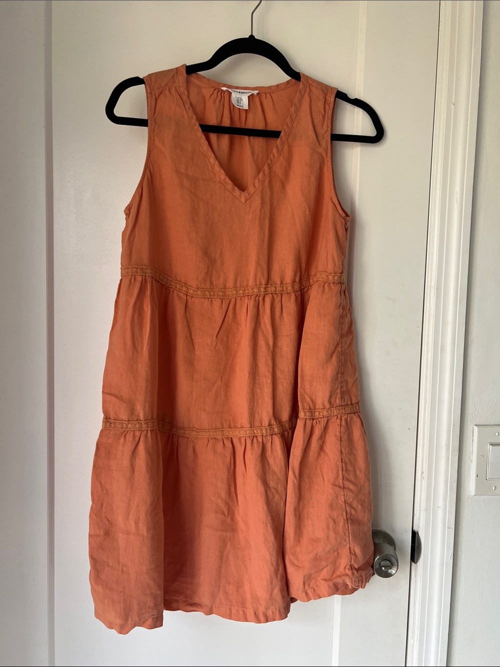 Lucky Brand Orange Sleeveless V-Neck Tiered Linen Dress